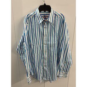 Robert Graham Shirt Mens Size‎ L Blue White Striped Casual Button Up Long Sleeve